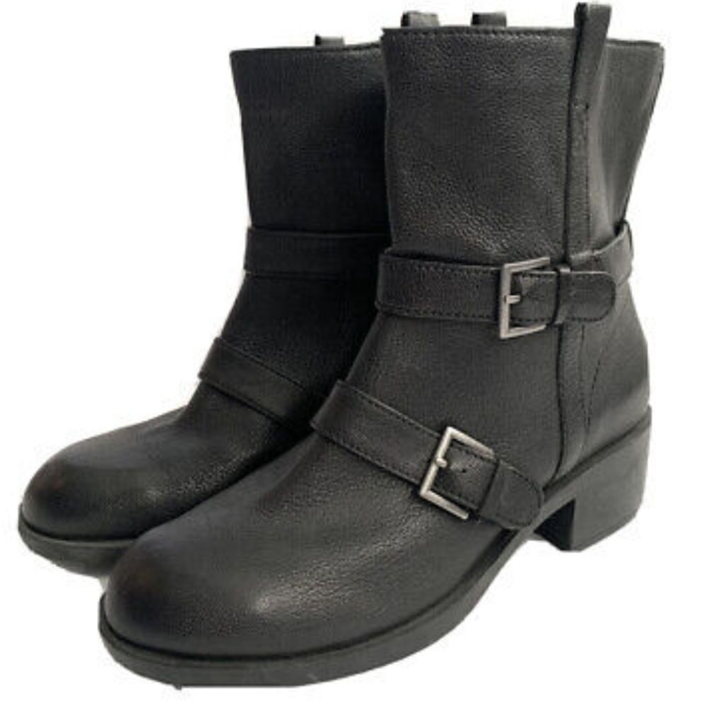 Cole Haan X Nike Black Combat Motorcycle Boots w Buckle & Chunky Heel Streetwear